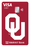 OU Debit Card A crimson Visa debit card with the OU logo